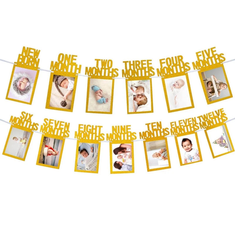 cadre photo mural bois naturel minimaliste clips texte anniversaire one month two months deco