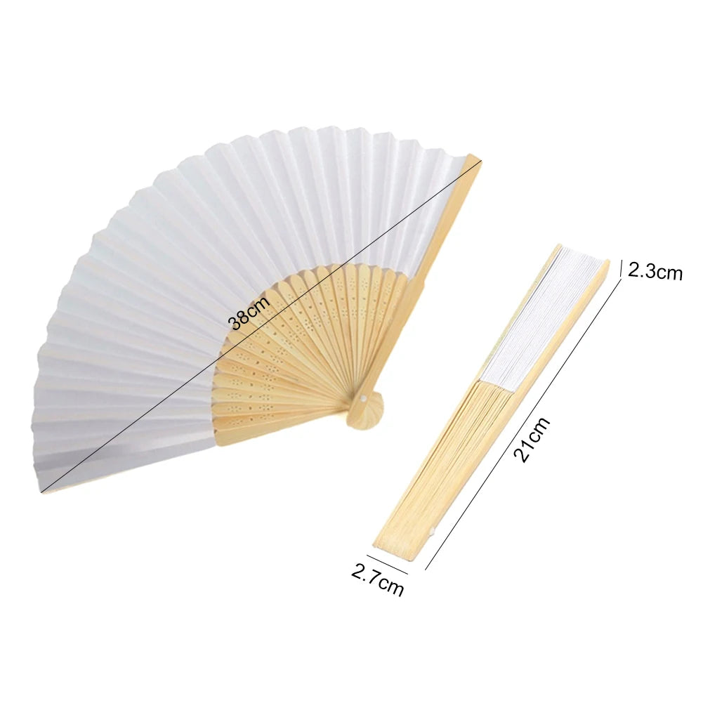 éventail pliant bambou papier blanc rayures traditionnel calligraphie peinture cadeau mariage bricolage