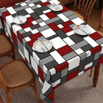 nappe table géométrique rouge gris blanche moderne polyester réutilisable 140x180cm