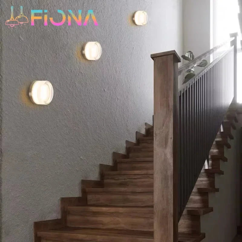 applique murale led ronde moderne blanc rayures horizontales adhésif chambre salon echangetable