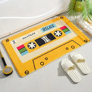 tapis sol rétro motif cassette audio décor maison moderne antidérapant entrée salle bain