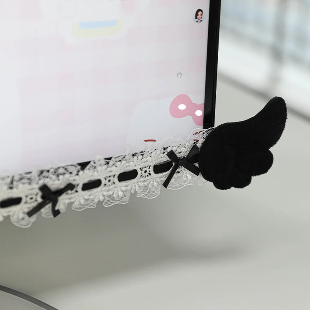 cache écran dentelle blanc rose noir rubans coeurs fruits strass clips