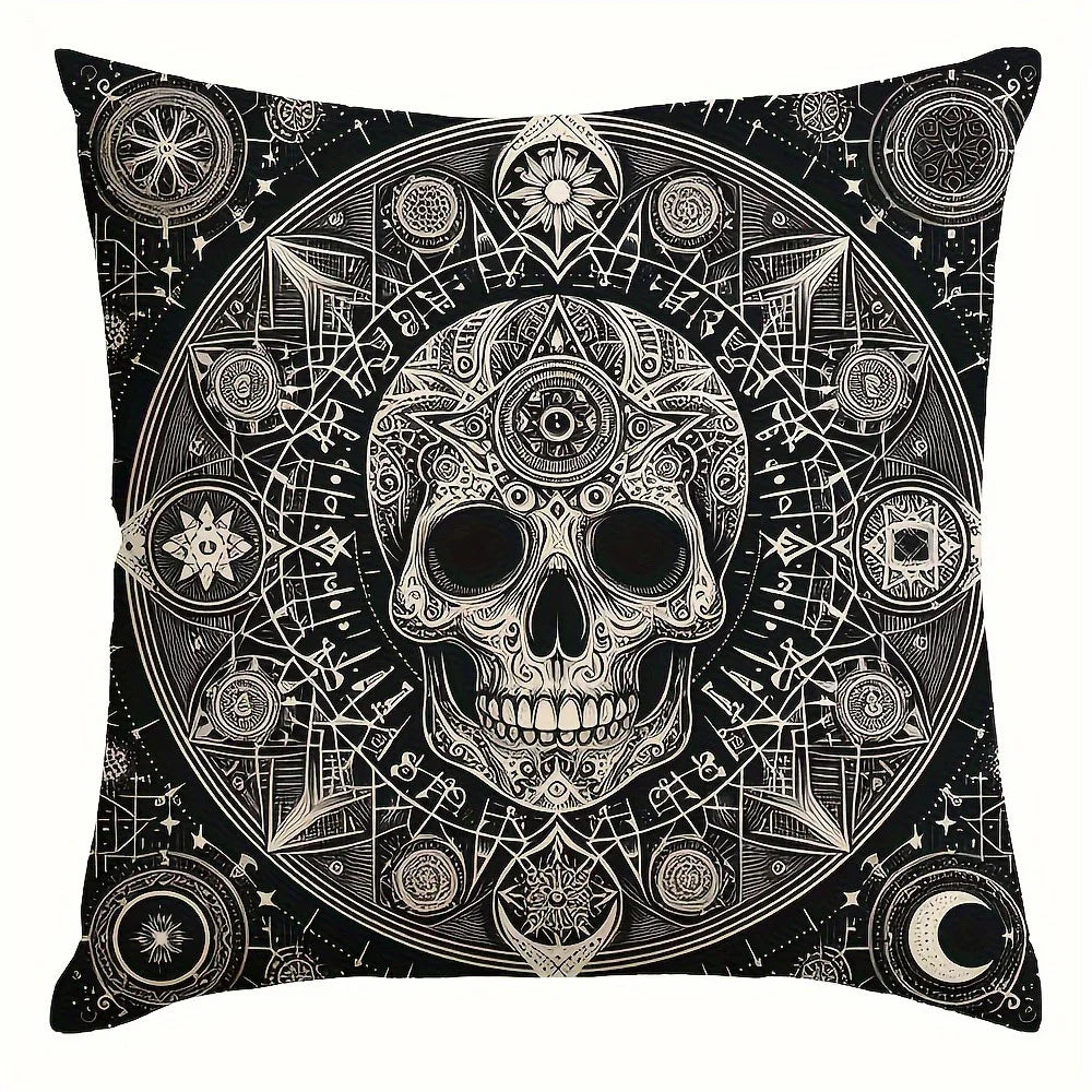 taies d'oreiller gothiques crânes étoiles noires blanches maison lit 45x45cm polyester peachskin
