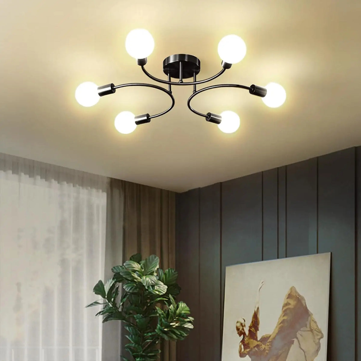 plafonnier moderne noir or élégant ampoules cuisine chambre contemporain