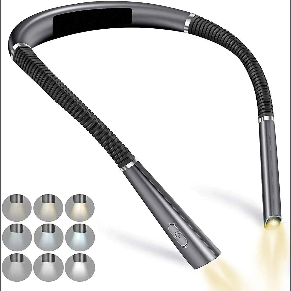 lampe lecture rechargeable led gris élastique noir moderne bouton luminosité mode lumière fente batterie