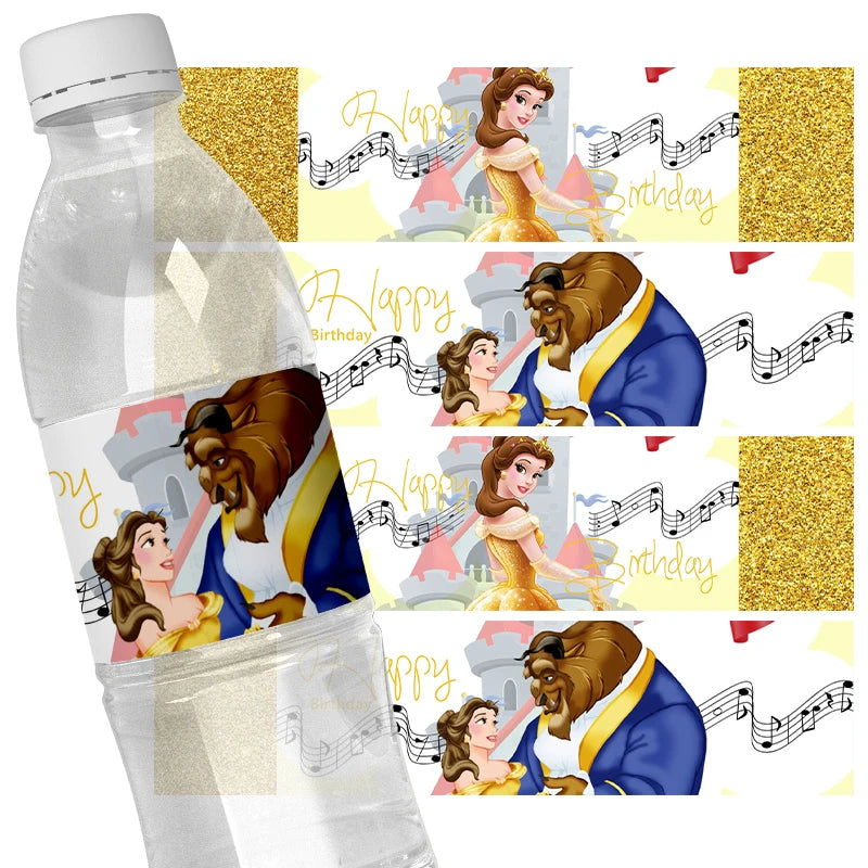 étiquettes autocollantes transparentes dorées bouteilles d'eau anniversaire princesse disney doré musical rose orné fêtes