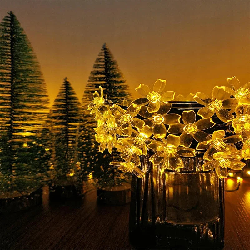 guirlande lumineuse solaire fleurs modernes blanc doré extérieure autoinstallation festive jardin patio