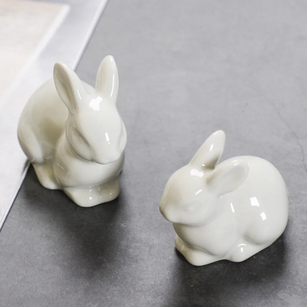 décoration intérieure statue lapin blanc céramique lisse brillante classique moderne petite taille