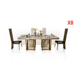 ensemble salle manger marbre métal doré table haut dossier chaises moderne minimaliste