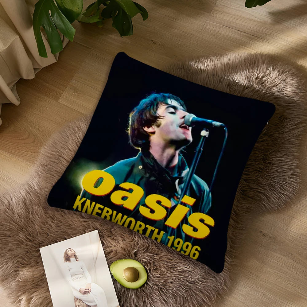 taie d'oreiller carrée 40x40cm polyester imprimé oasis knebworth 1996 rock pop disco vinyl spiral
