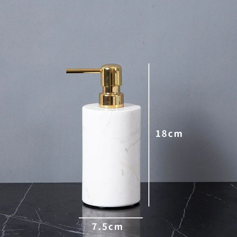 ensemble accessoires salle bain marbre blanc doré distributeur savon porte brosse savon