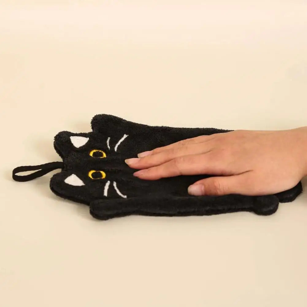 sac main noir chat yeux jaunes moustaches blanches oreilles blanches poignée
