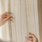 rideau moderne minimaliste lin semi transparent beige clair rayures fines w200 h260cm eyeletsextérieur