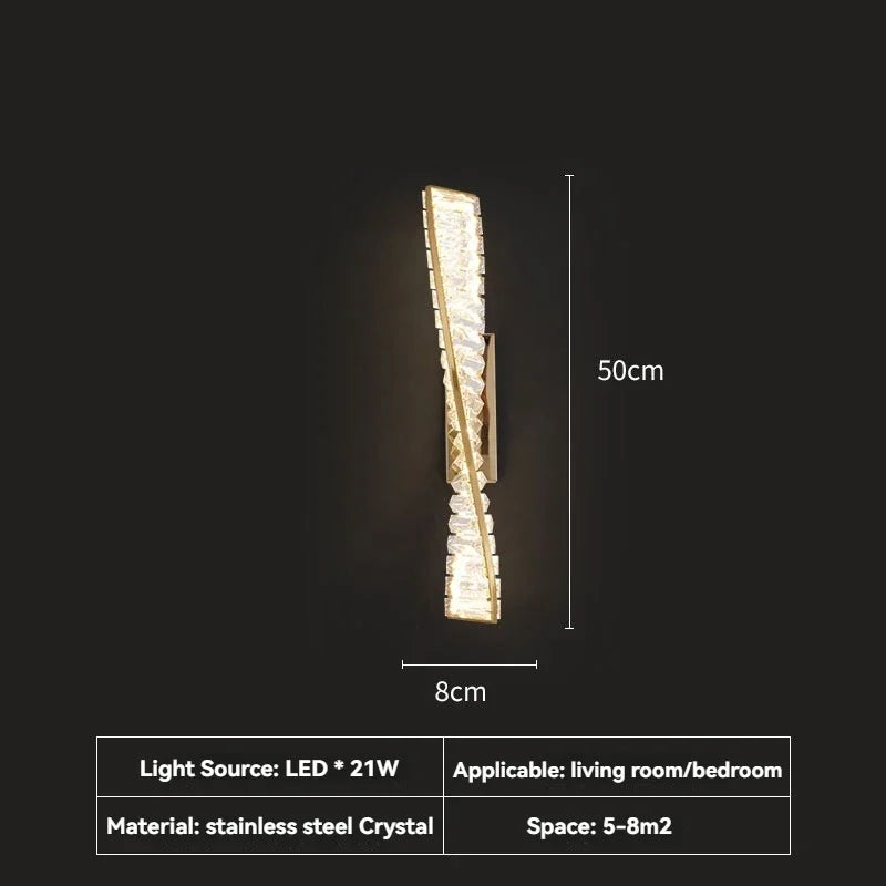 applique murale led cristal doré contemporaine élégante fixée mur éclairage quotidien flux lumineux variable