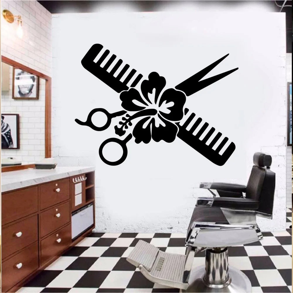 sticker mural moderne coiffure fleur textes salon cheveux symboles spa adhésif chambre salon