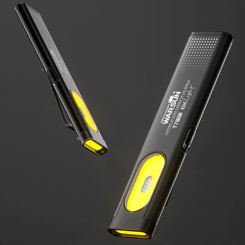 lampe led compacte rechargeable usb portee 600lm noir jaune aimant clip moderne