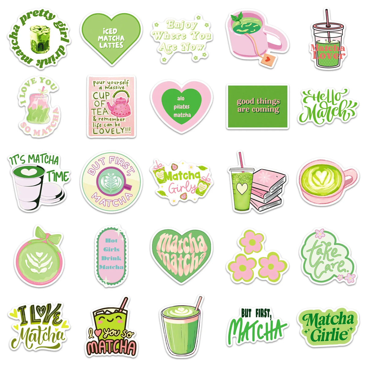 stickers graphiques moderne vert rose blanc adhésifs pack 50 pièces différents motifs floral