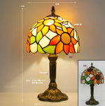 lampe table tiffany mosaïque verre coloré floral interrupteur bascule métal doré
