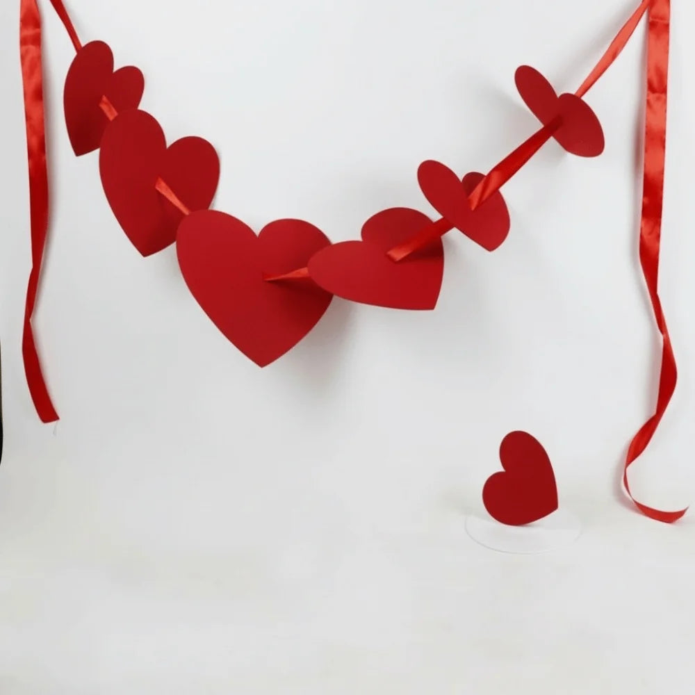 guirlande décorative mariage forme cœur motif double bonheur rubans rouges éventail chinois anniversaire fixations