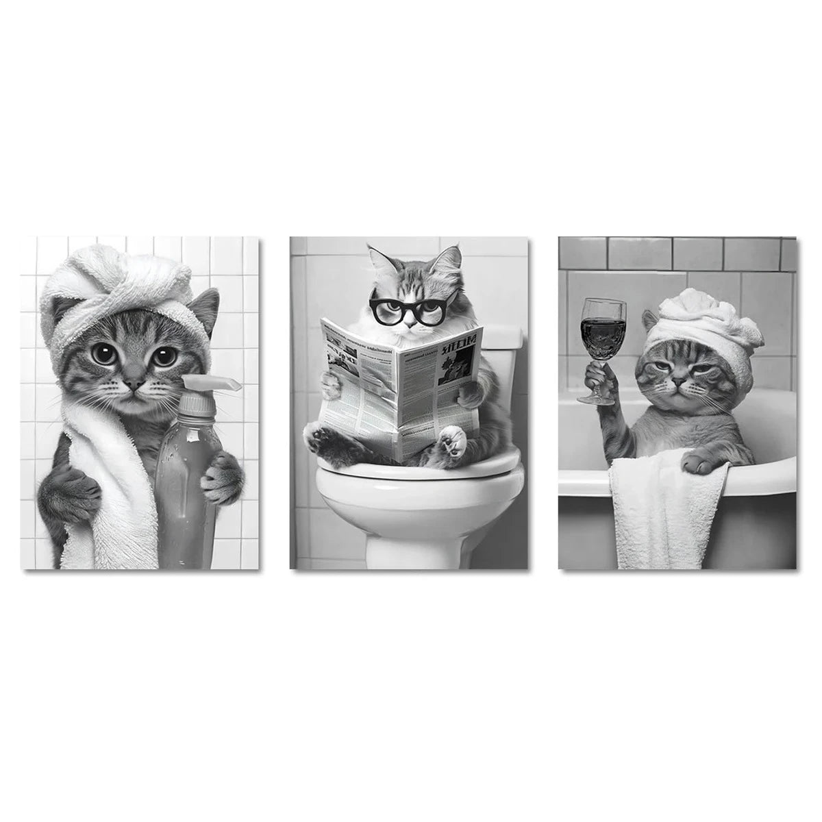 affiche moderne toile imprimée chats humoristiques salle bains toilettes décoration mur sans cadre