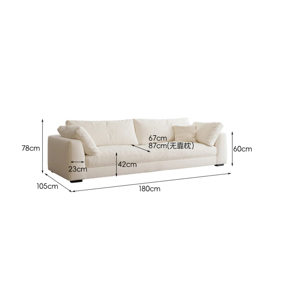 canapé moderne blanc texture douce pieds noirs oreillers minimaliste bois salon 180cm 78cm assemblage