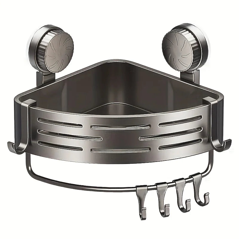 étagère salle bain ventouse métal gris moderne crochets ventouses minimaliste rangement douche