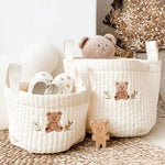 paniers brodés ours feuilles coton respectueux environnement multi usage salon opacité doux poignées tissu