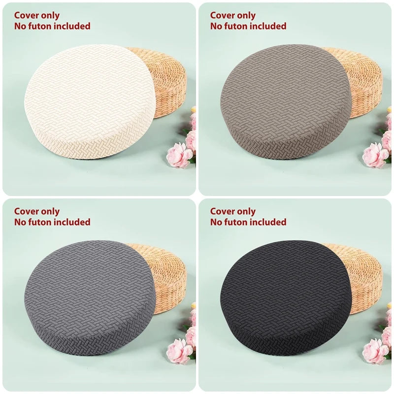 housse protection pouf rond gris moderne motif géométrique élastique