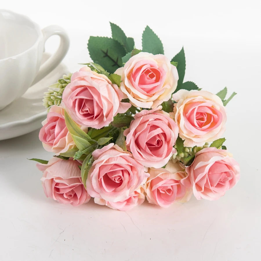 décoration extérieure moderne bouquet roses artificielles soie blanc rouge anniversaire mariage