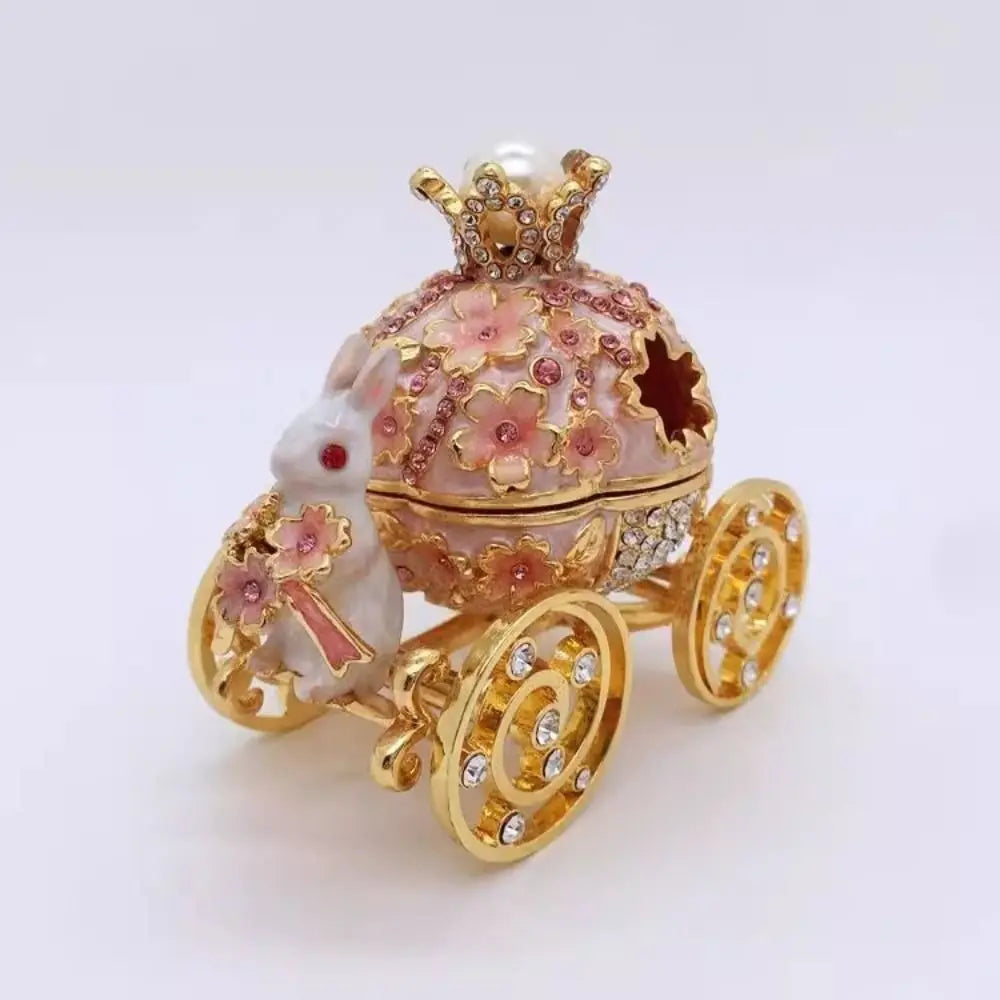 coffret bijoux coche miniature fleurs strass lapin or rose blanc bleu vintage