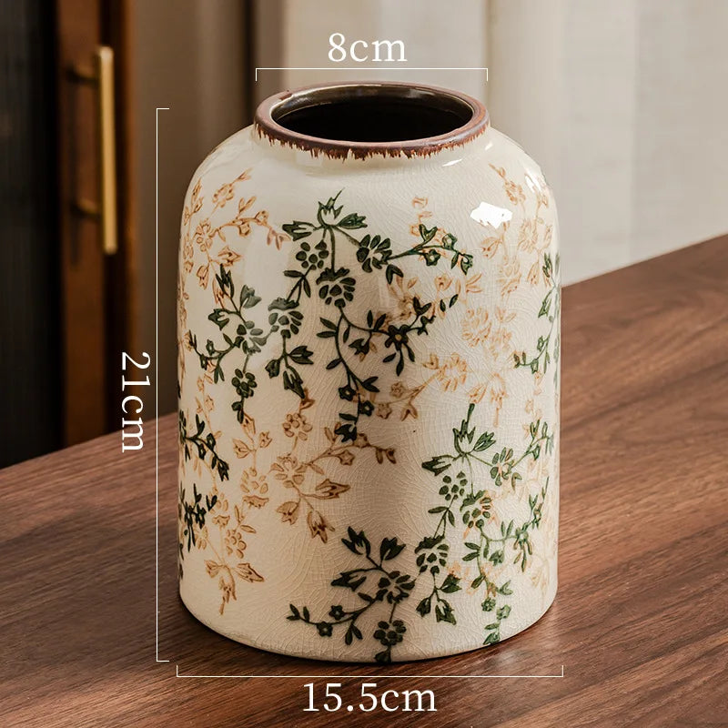 vases céramique vintage fleurs classiques blanc vert beige bruns intérieur salon bibliothèque