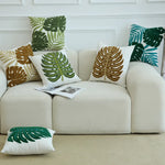 coussin carré moderne motif feuilles tropicales brodé polyester 45x45cm décoration maison voiture