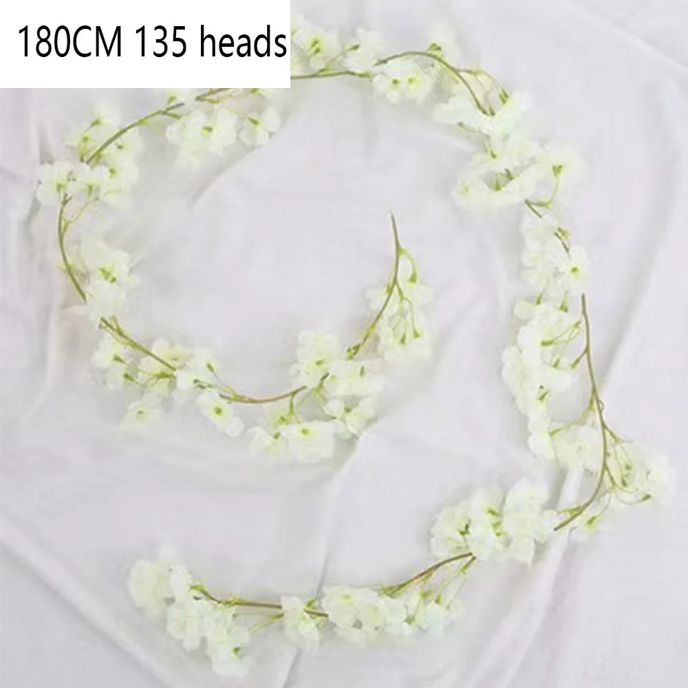 guirlande fleurs artificielles mariage rose clair blanc décoratif intérieur romantique 1.8m 135 têtes