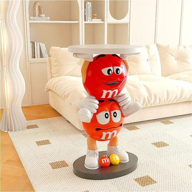 table basse forme m&m ludique pop art contemporain rouge orange marron foncé