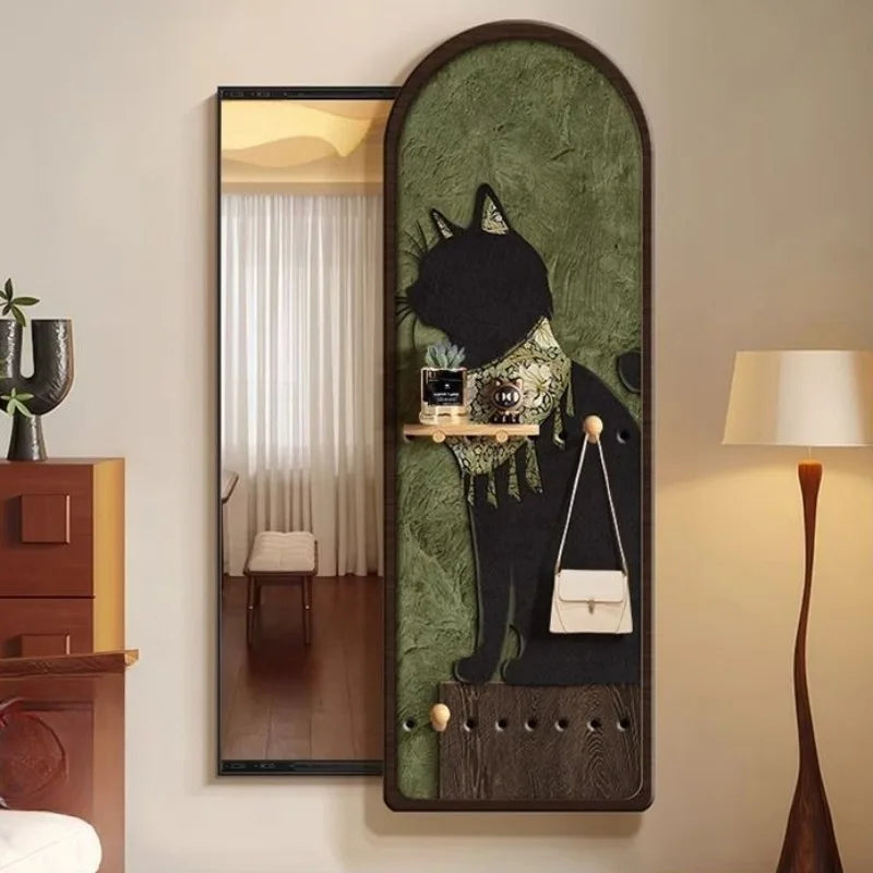 porte clés mural moderne imprimé chats texture bois noir sac main plante bijoux
