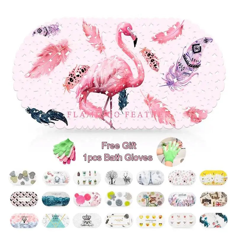 tapis bain antidérapant pvc ventouses motifs flamant rose fleurs salle bain enfant