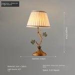 lampe table classique abat jour rayé beige ornement métal doré feuilles vertes interrupteur câble