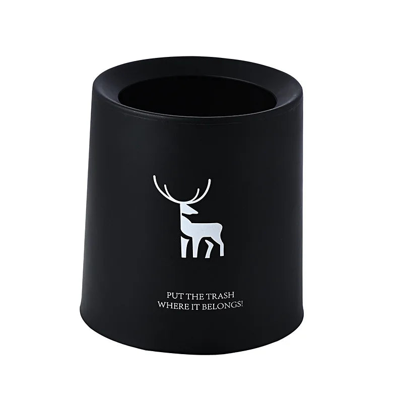 petite poubelle cuisine ronde plastique blanc noir motif cerf lettre minimaliste