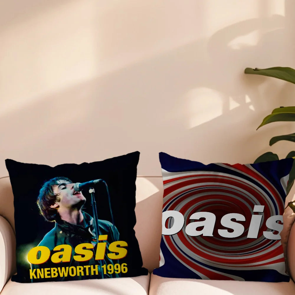 taie d'oreiller carrée 40x40cm polyester imprimé oasis knebworth 1996 rock pop disco vinyl spiral