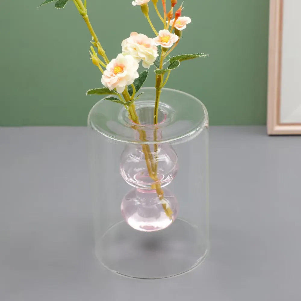 vase verre transparent billes sphériques minimaliste couleur gris bleu vert orange rose