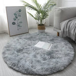 tapis rond pelucheux polyester solide moderne gris clair gris foncé bleu brun camel rose
