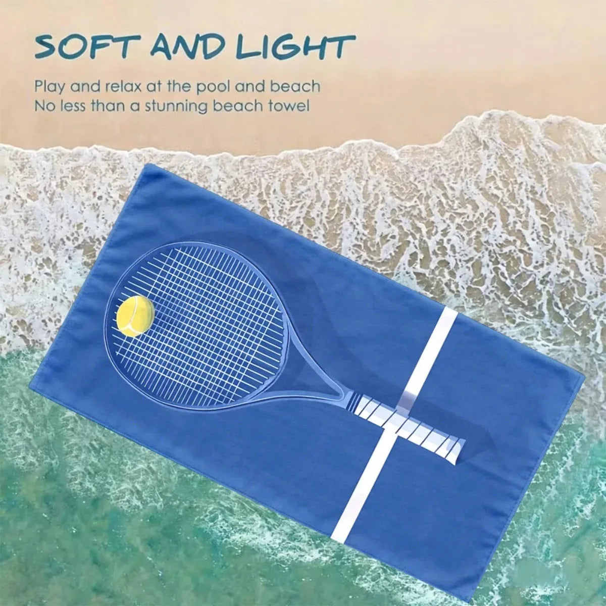 serviette plage microfibre séchage rapide raquette tennis moderne bleu marine rose clair vert olive