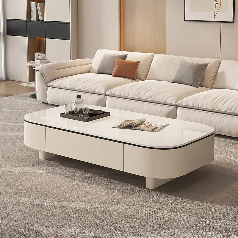 table basse moderne rectangle bois blanc noir tiroirs plateau amovible minimaliste italien