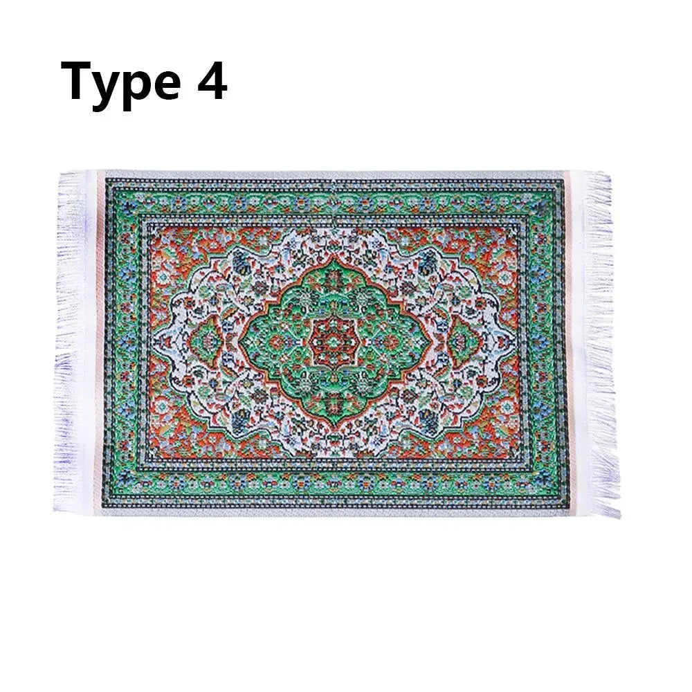 tapis rectangulaire traditionnel motif floral bordure frisée adhésif opacité rétro textiles vintage