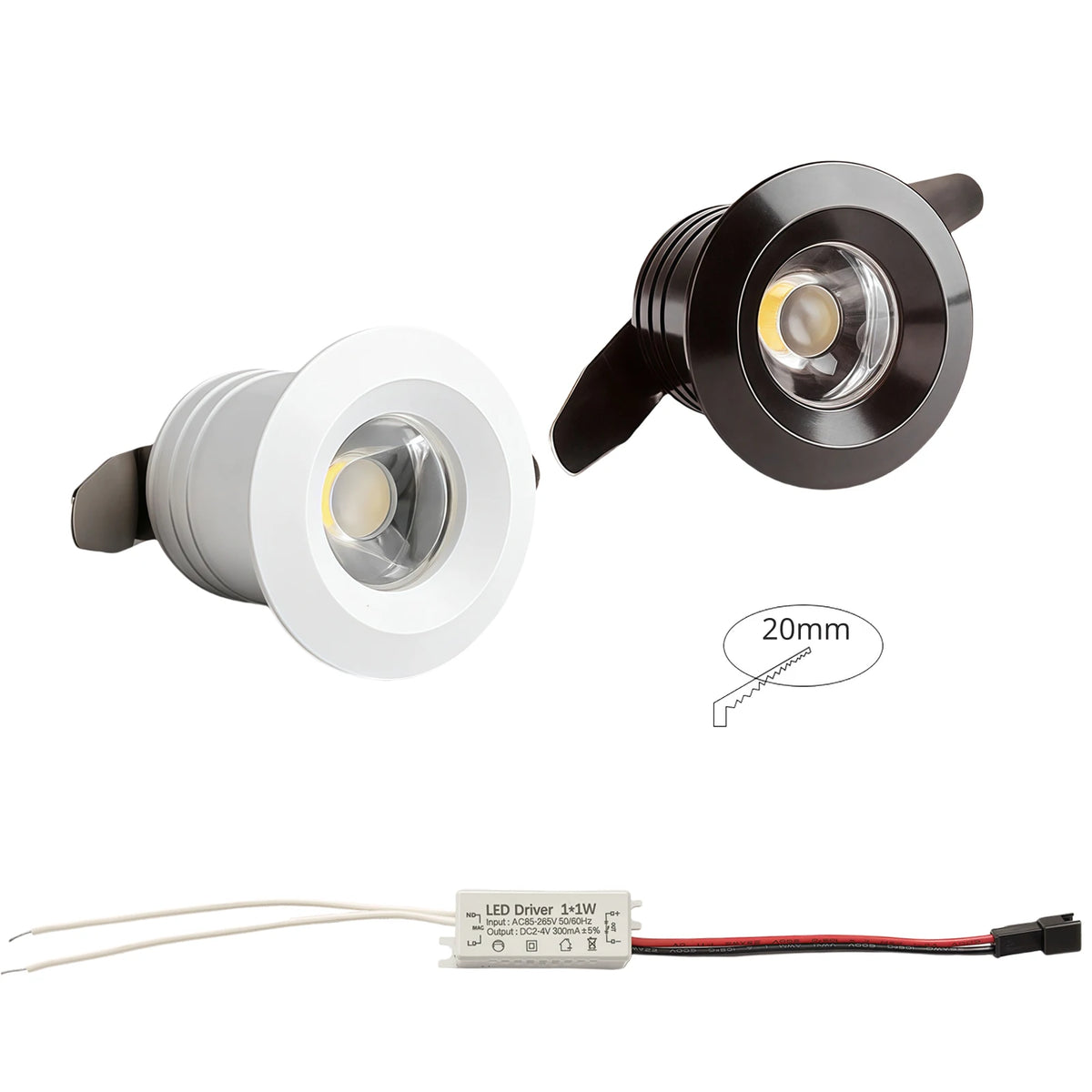 spot led intérieur moderne 1w noir blanc argent 20mm 12v 265v led driver
