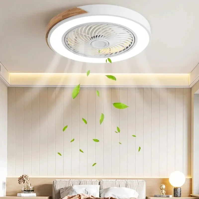 ventilateur bois led gris blanc minimaliste moderne télécommande luminoșité variable certifications sécurité chambre salon