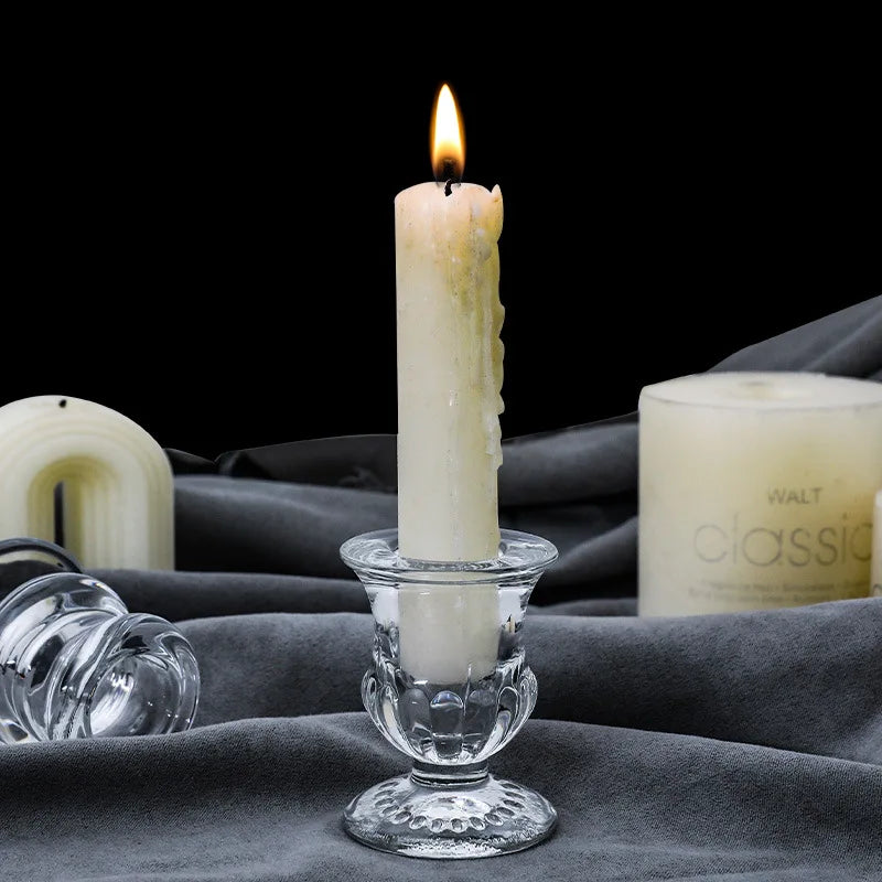 bougeoir classique transparent gravé décoration maison support bougie alliage métal rond opacité