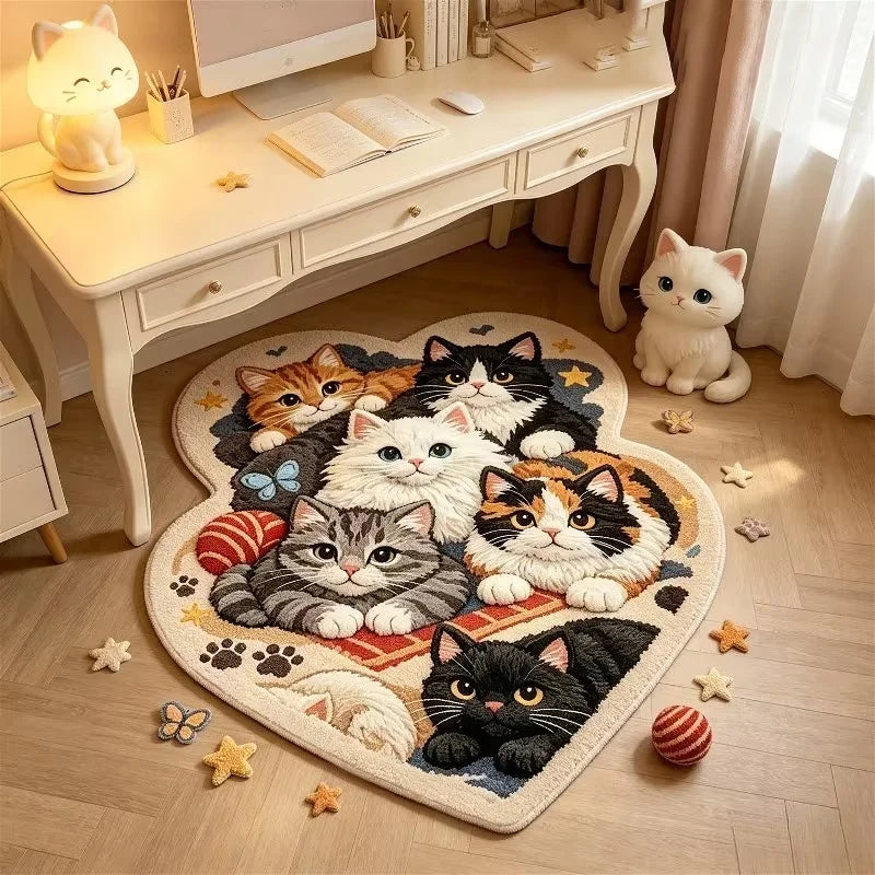 tapis forme cœur motifs chats colorés tapis chambre salon décoratif enfantin polyester polaire
