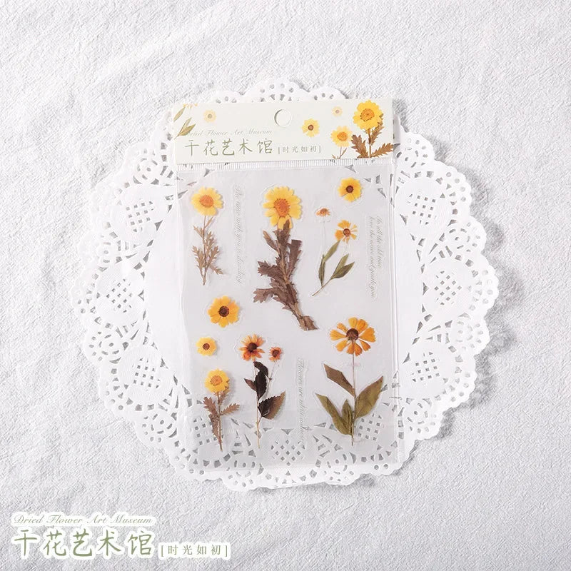 sticker decoratif fleur seche vintage romantique violet rose jaune beige vert adhesif individuel