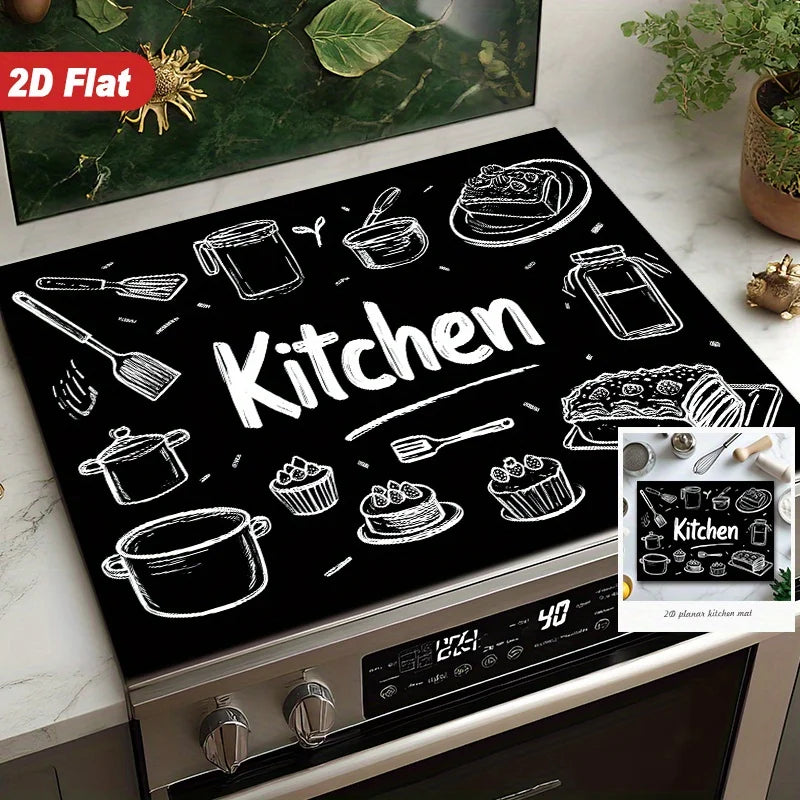 tapis cuisine résistant chaleur illustration ustensiles gâteaux simple noir facile nettoyer induction électrique